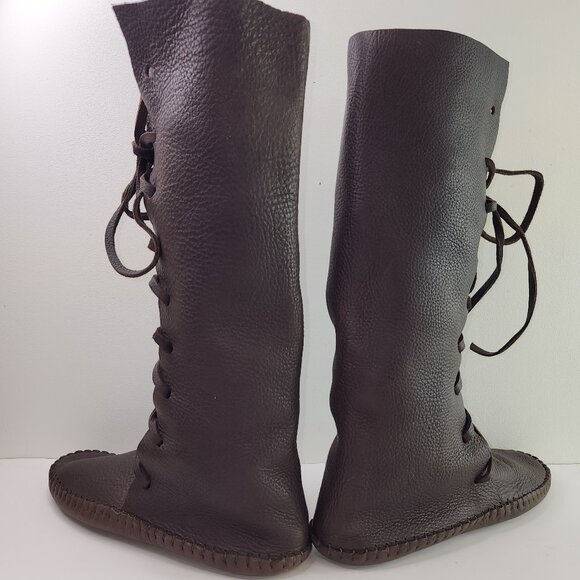 Vintage Handmade Leather Lace Tall High Moccasin (9 US) - Picture 1 of 11